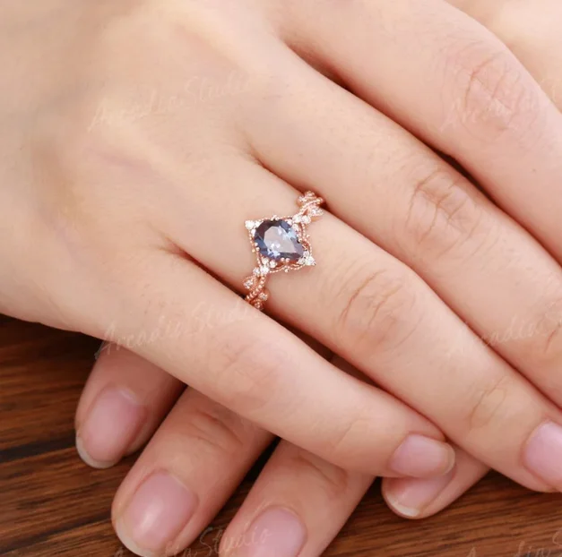 Vintage Design 925 Sterling Silver Rose Gold Plated Zircon Alexandrite Stone Ring for women