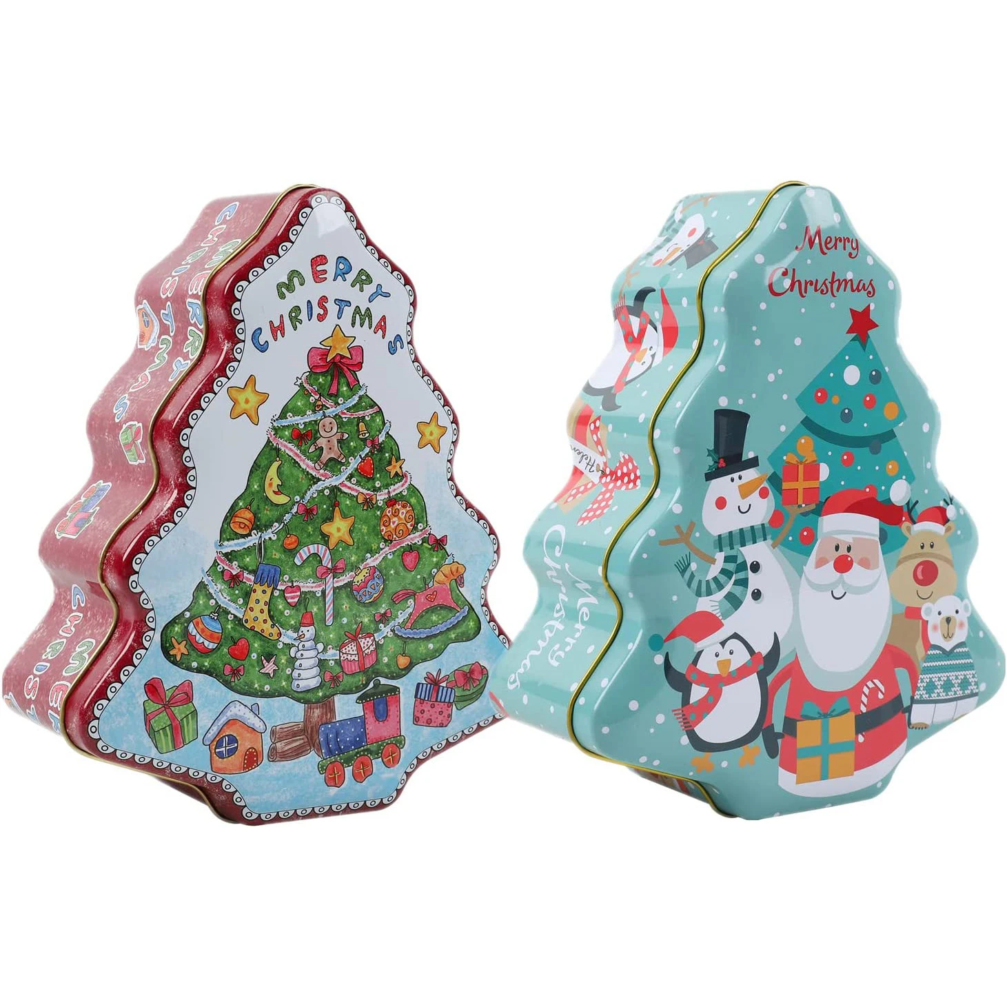 Wholesale Tree Shape Christmas gift candy packaging metal cookies tin boxes sweet candy tin can