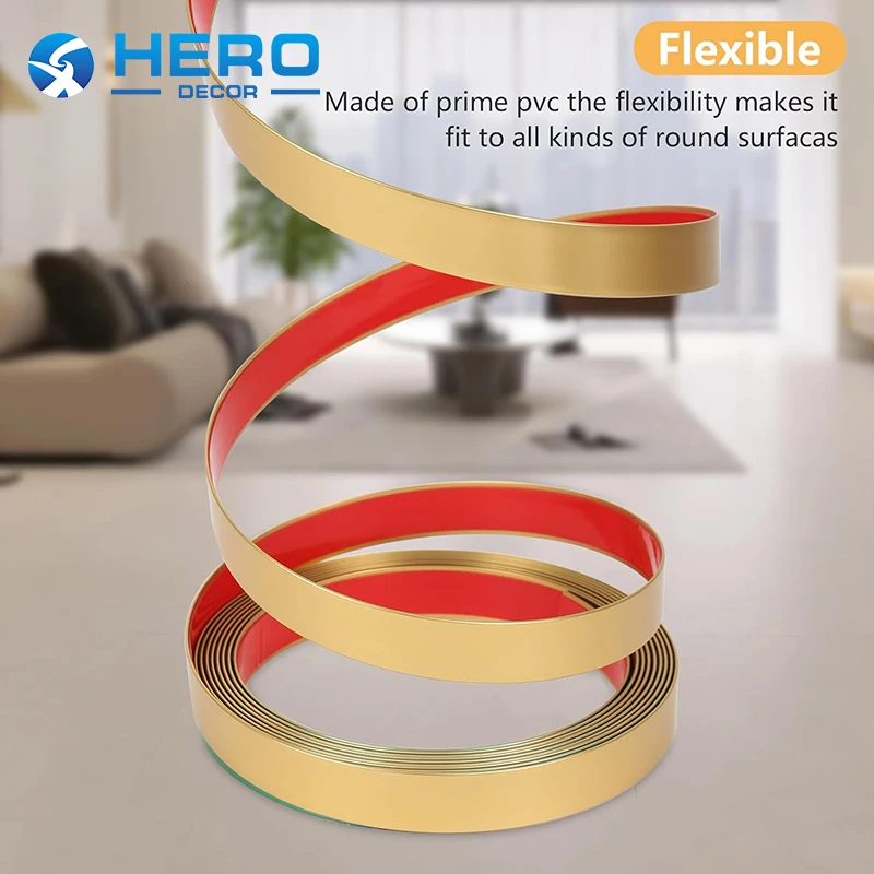 HERO Metal Wall Mirror Stainless Steel 201 & 304 Sticker Adhesive Metal Gold Wall Tile Edge Trim Flat Strip