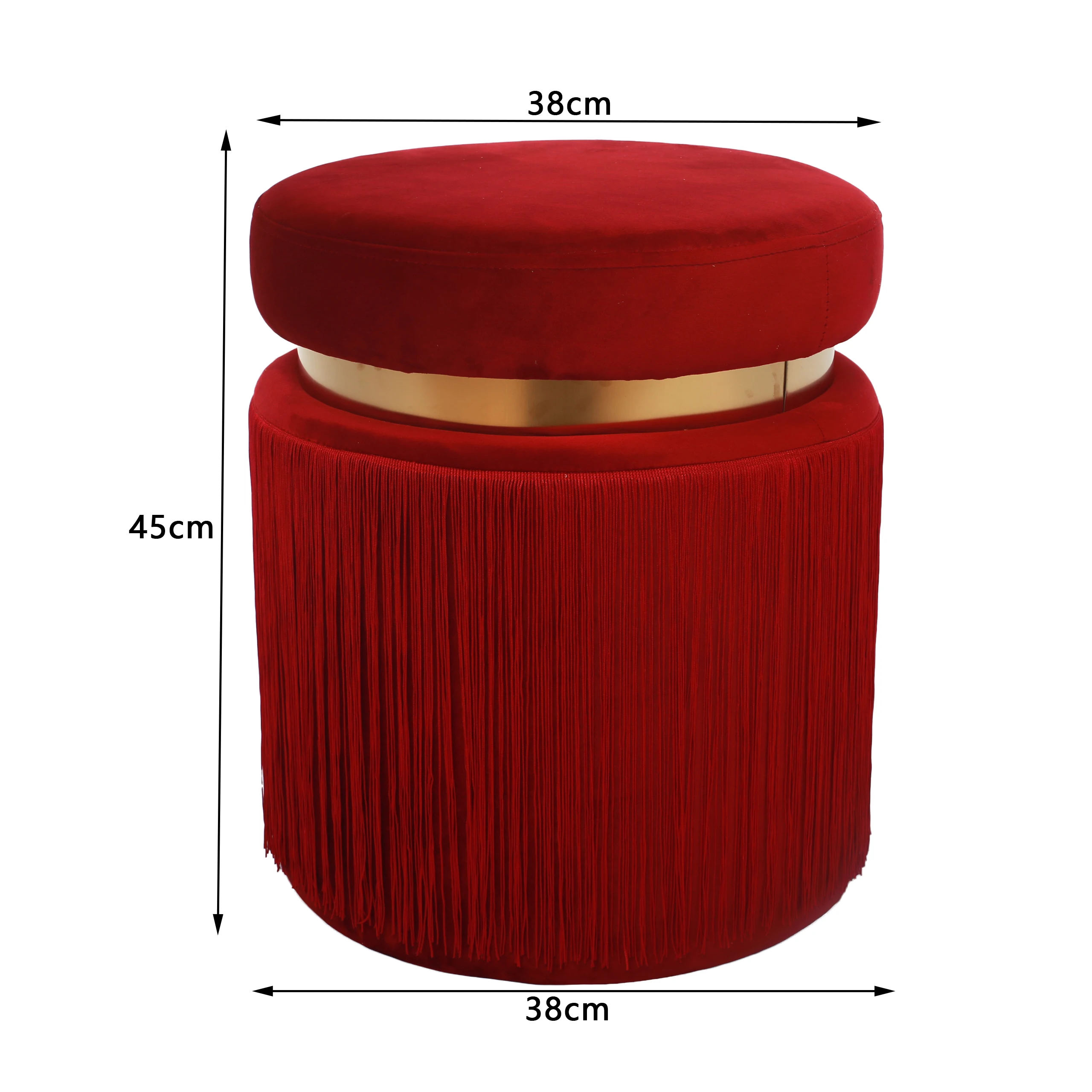 Laynsino tassel Round Ottoman stools fringe Red Velvet Fabric pouf ottoman