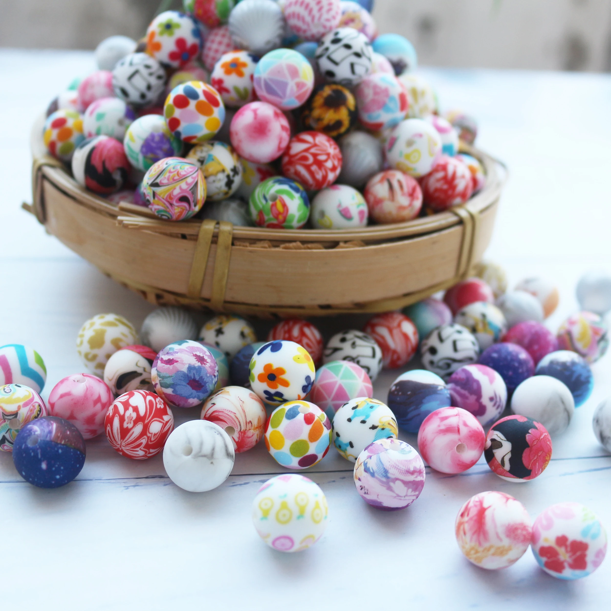 Low MOQ Stocks Food Grade 120 Printing Design Leopard Print 12mm 15mm Teething Silicone Beads