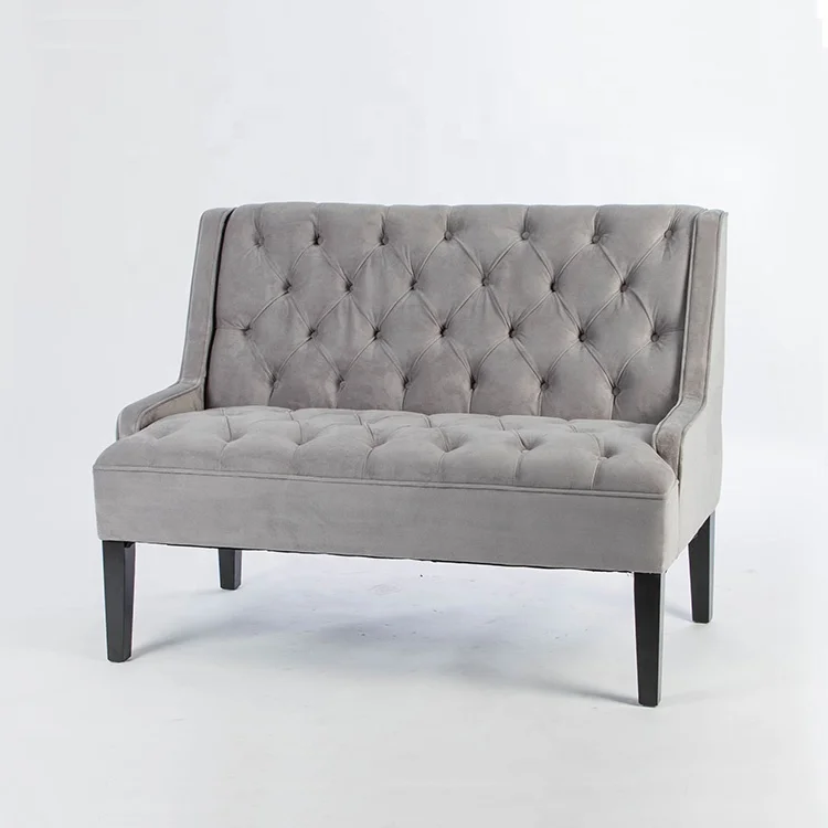 Home living room used button design fabric sofa solid wood 2 seat wooden chairs(KY-3197)