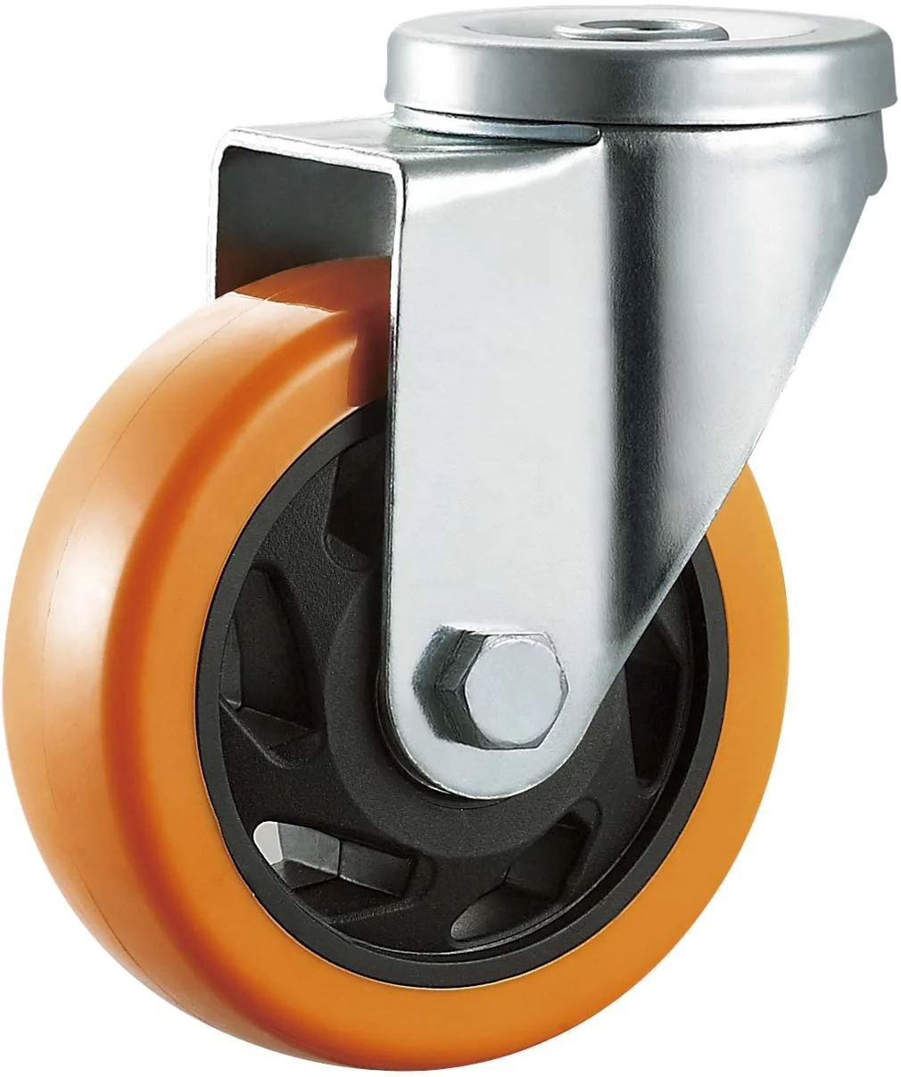 Furniture Castor Wheel 3 inch 75mm bole hole swivel Orange PU Plastic table cabinet Wheel double ball Bearing