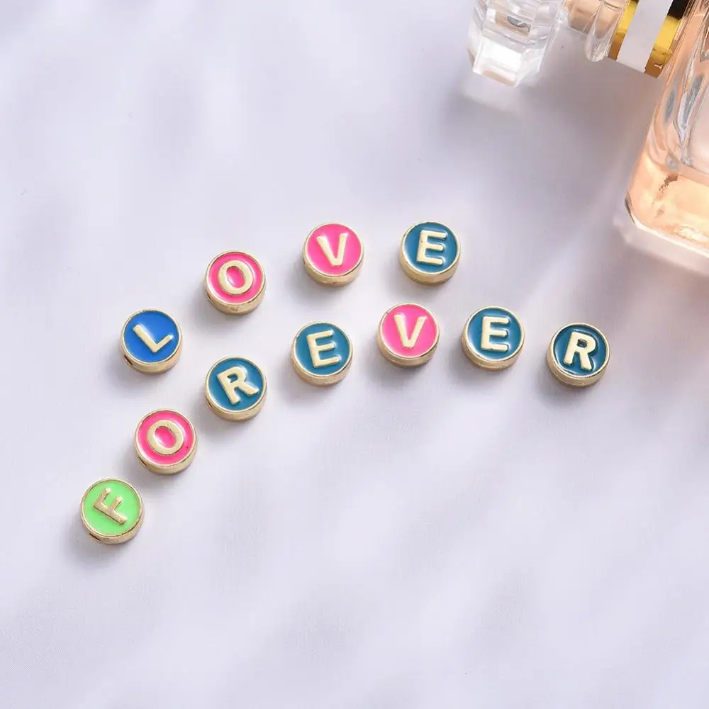  New Wholesale enamel alphabet beads DIY Zinc Alloy 8x4mm 26PCs/Bag