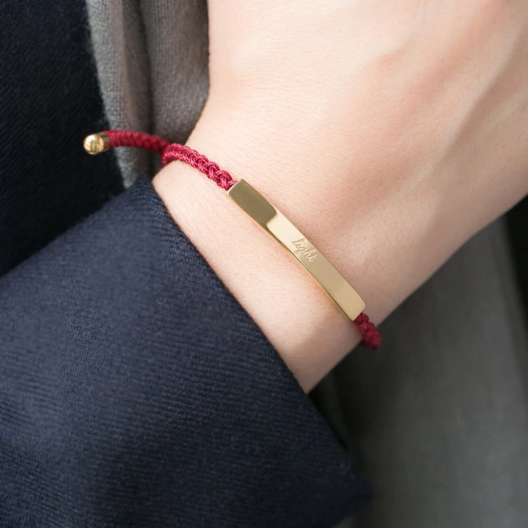 2020 Women Jewelry Stainless Steel Bar Rope Bracelet Popular Personalized Custom Engraved Name Word Message Bracelet For Women