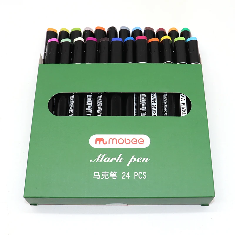 
Custom wholesale 24Colored drawing double-end marker school Office supplies stationery set 