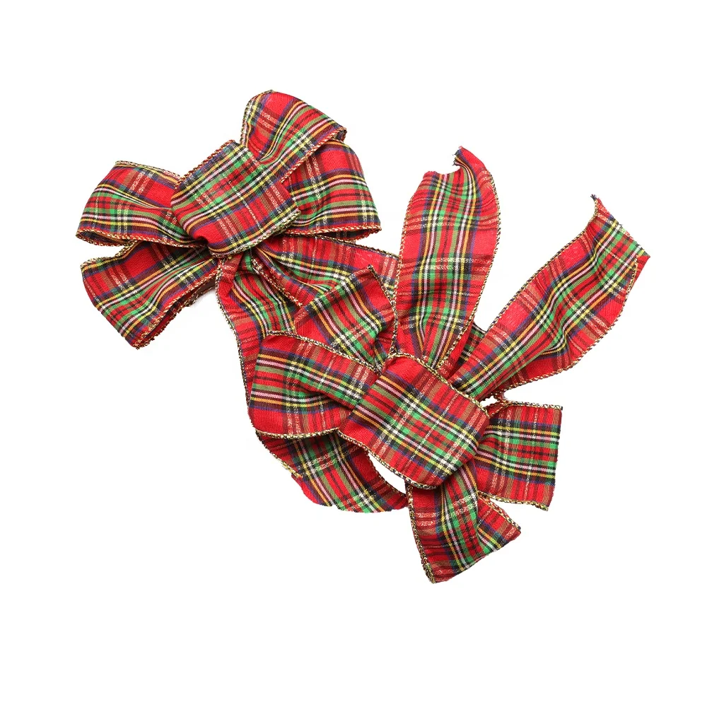 Проводной тканый бант из ленты в клетку, Рождественское украшение на заказ