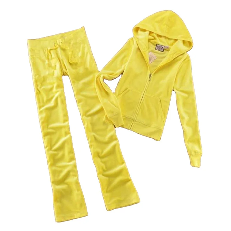 Spring Fall Winter Ladies Brand Gold Velvet Fabric Sports Suit Custom Women Velour Tracksuit With Logo