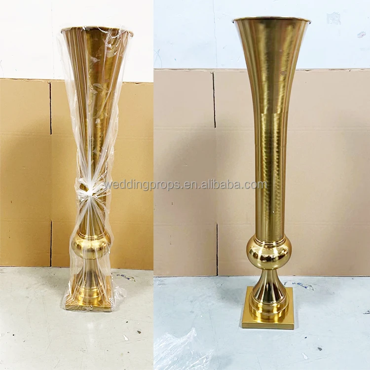 Wedding Decoration Tall Gold Metal Flower Vase Gold Table Centerpieces Flower Stand