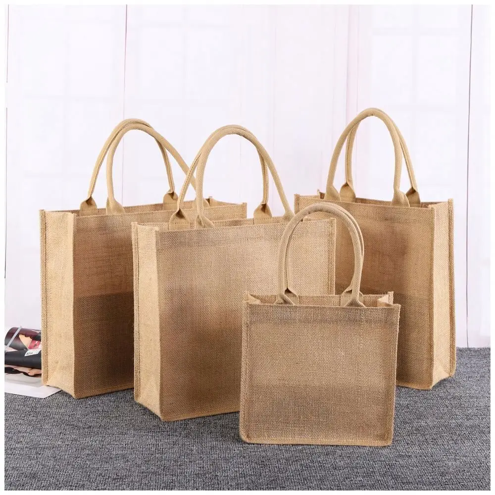 Custom Eco Friendly Laminated Jute Bag Burlap Reusable Grocery Bag Linen Hessian Shopping Tote Bags With Custom Printed Logo