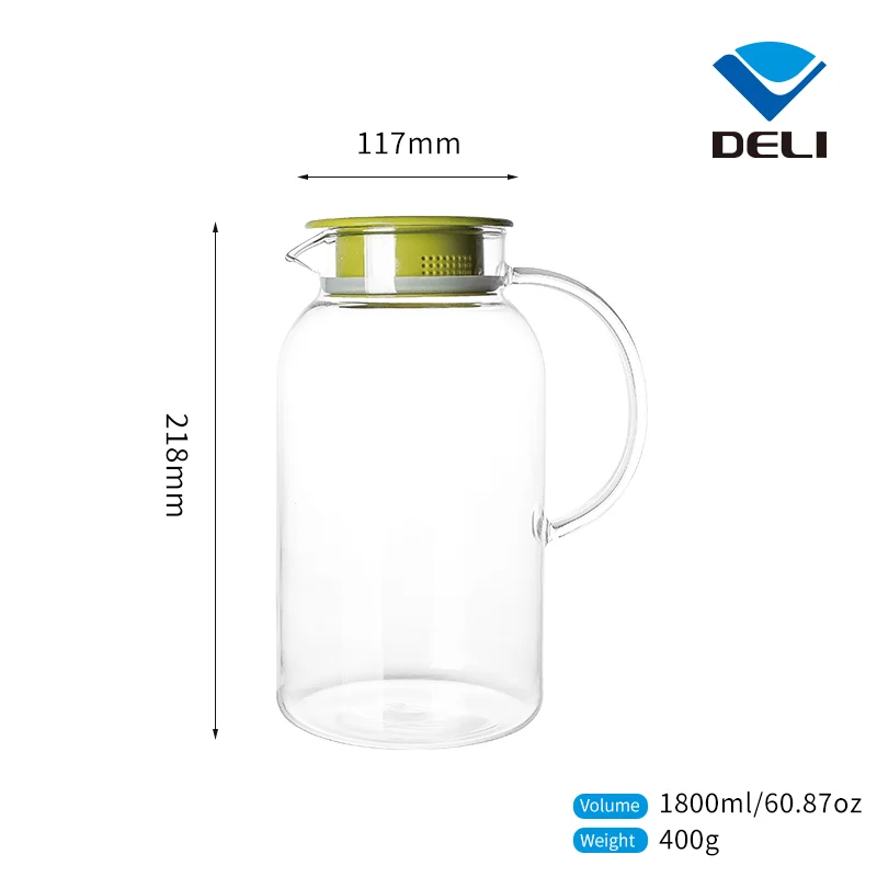 Trusted Supplier DELI 1800ml 60.87oz Modern Heat Resistant Water Drinking Glass Pitcher Juice Jug With