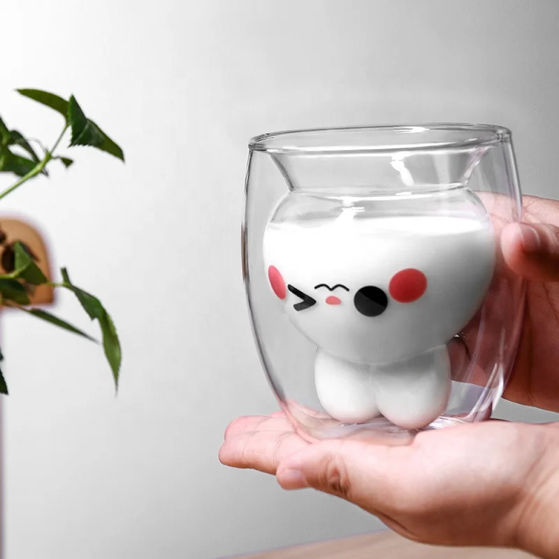Hot Sale Cute Animal Shaped Clear Can Mug Tea Double Wall Glass Coffee Cup