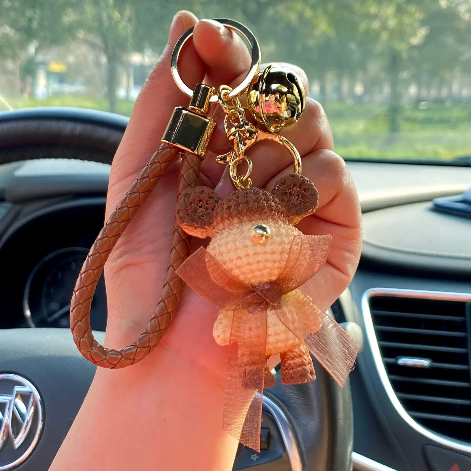Cute Doll Keychain Custom Tie Bear Backpack Pendant Resin Material Braided Keychain For Women