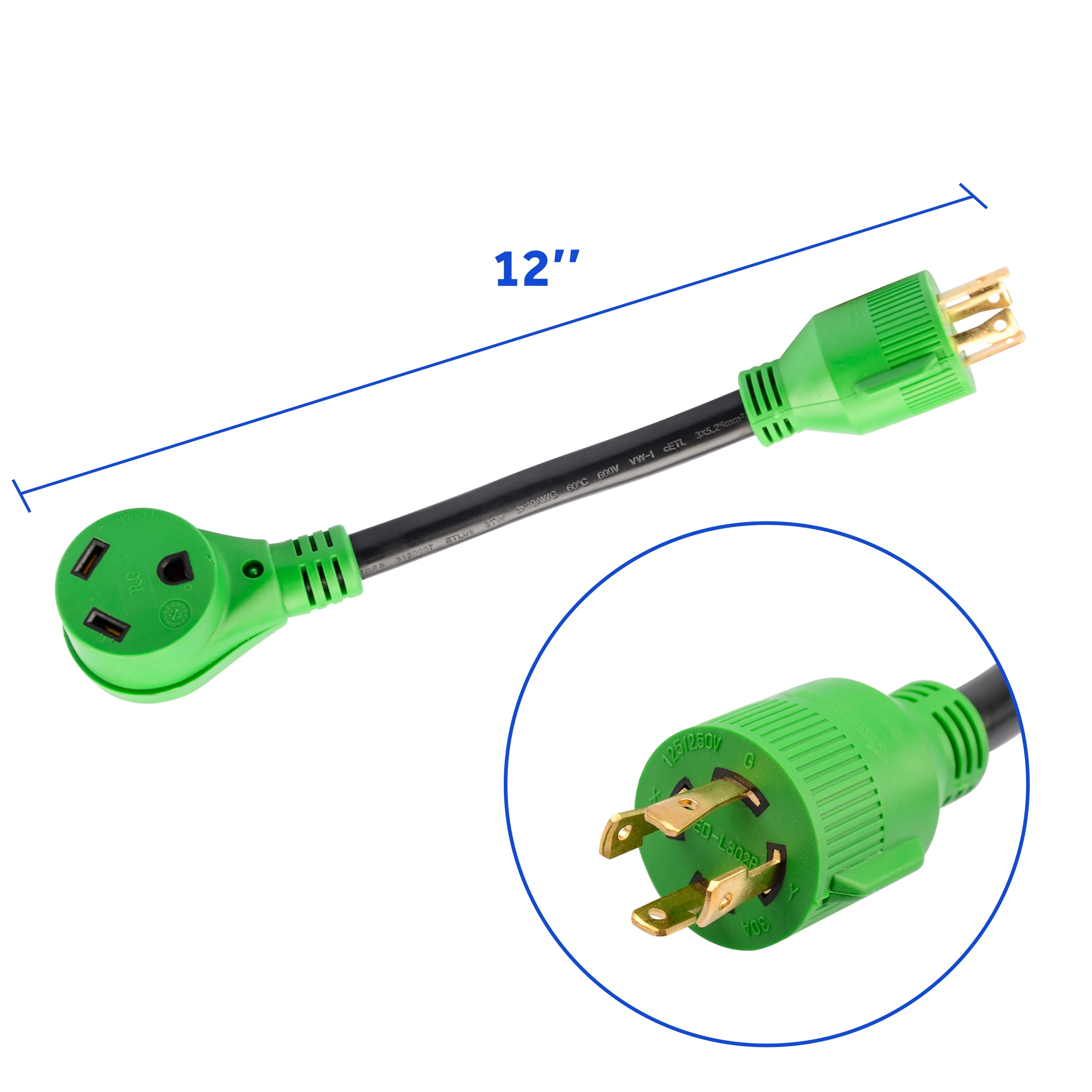 Generator Adapter, 30 Amp Male to 30 Amp Female ,NEMA L14-30 Male to TT-30 Female RV Dogbone Adapter Plug