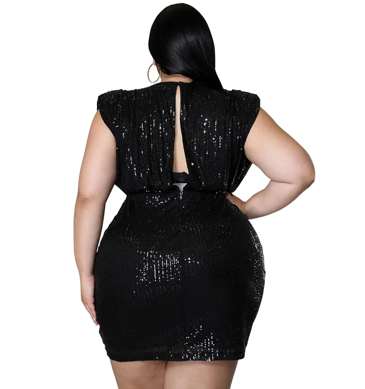 XL To 5xl Vest Mini Party Evening Sleeveless Halter Sling Sexy Women Sparkle Sequin Large size Short Dress