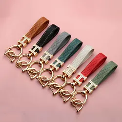 Oem Metal Letter H Horseshoe Buckle Leather Keychain Keyring Leather Auto Key Chain Car Keyfob Keyholder Car Keys Llaveros