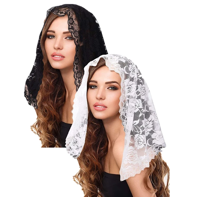Black and White Short Style Bridal Wedding Veil Catholic Veil