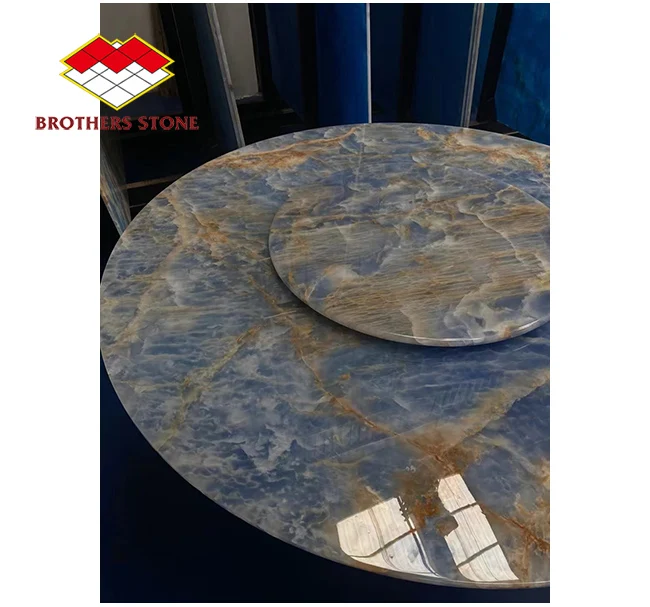 Luxury Onyx Stone Marble Slabs for Countertop Natural High Quality Blue With Gold Vein Onyx Slab for Dining Table Customizable