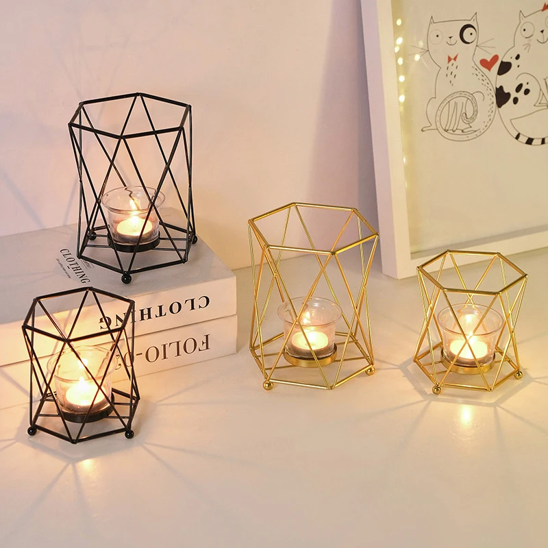 Modern Metal Geometric Gold Tealight Candle Holder Centerpieces For Table Home Shelf Mantel Christmas Birthday Party Decor