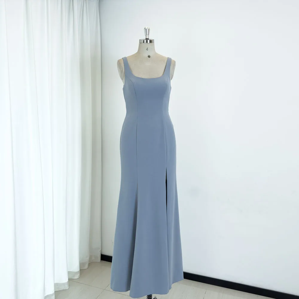 TEENYEE Modest Crepe Mermaid blush Pink Bridesmaids Dresses Royal Blue Corset Bridesmaid Dresses With Slit Mermaid