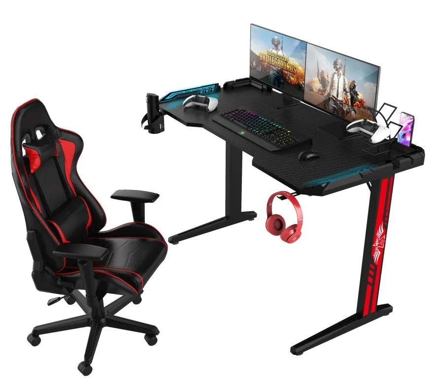 Wholesale Custom RGB Sticker Cup Holder Headset Holder PU PC Computer Table Gaming Desk Gamer Table For Office