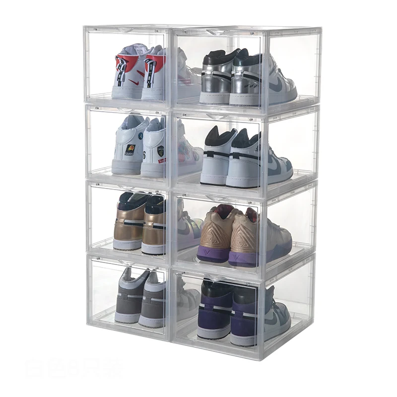 Amazon Hot Selling Side Open Door Steady Stacking Custom Logo OEM Giant Black Sneakers Plastic Black Shoe Box with magnatic