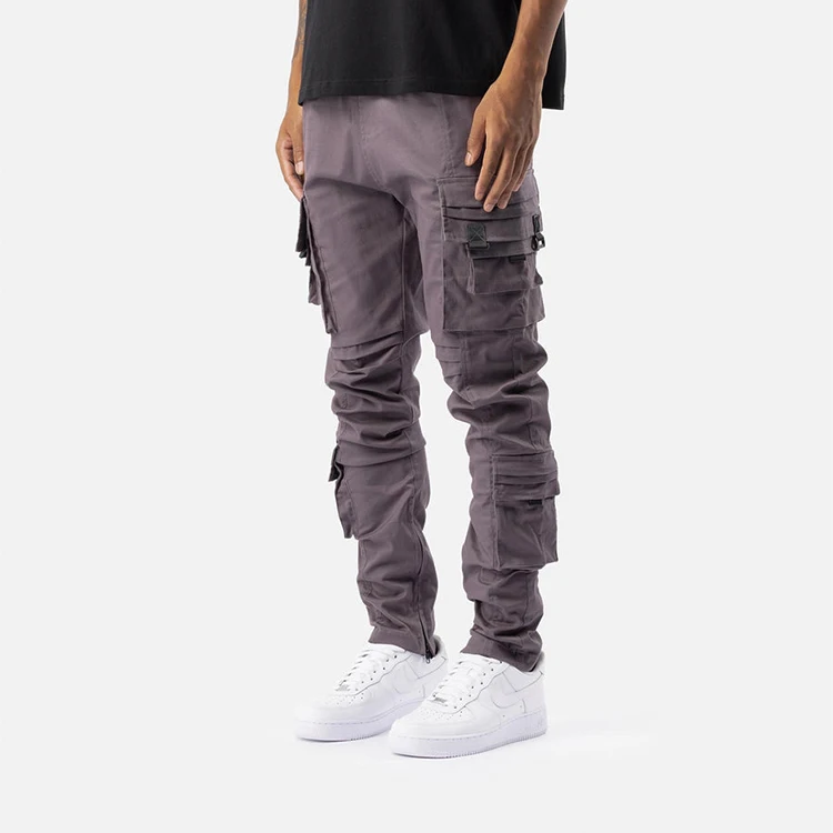 Custom OEM Manufacturer Vintage Multiple Pockets Drawstring Streetwear Slim Fit Mens Long parachute Cargo Pant for men Trousers