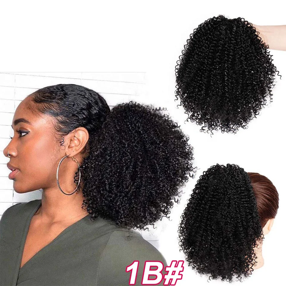 Short Afro Curly Ponytail Hair Piece for African American Black Women Ponytail Extension Afro Drawstring Curly Ponytail for Wome