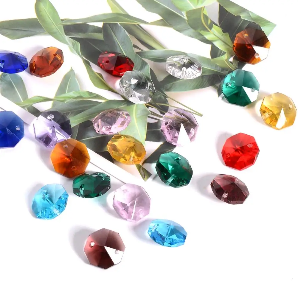 Lot 100pcs Glass Octagon Beads  Colorful Crystal Chandelier Parts Replacement Beads DIY Lamp Hanging Pendant