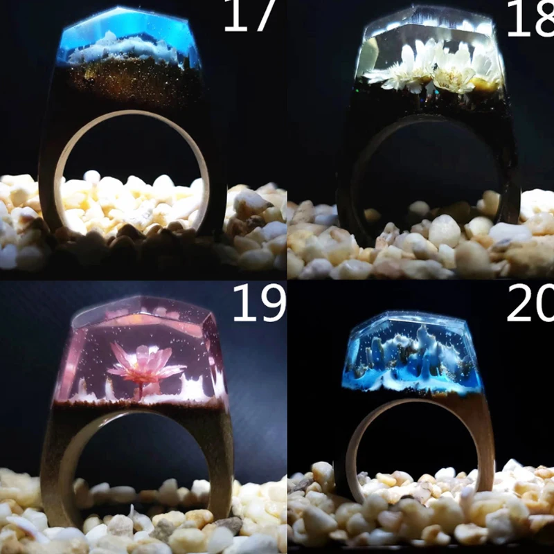 19S100803-Yiwu Wholesale Delicate Forest Resin Waterfall Ring Jewelry Creative Wood Resin Rings For Promotional Gifts