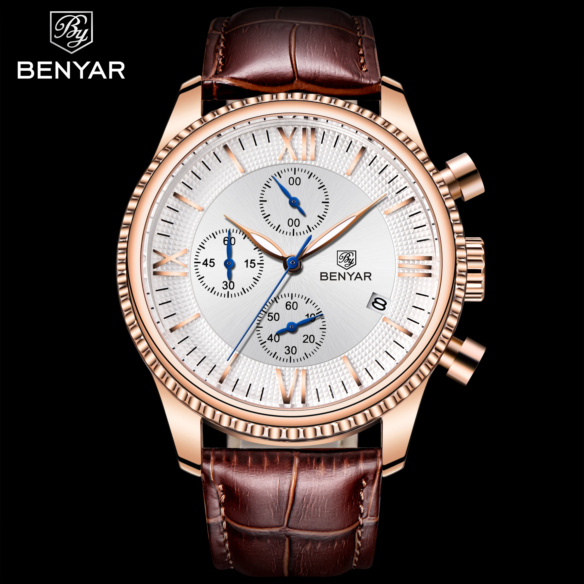 
Benyar 5129 luminous wrist watch custom logo hot sale Herrenuhr water resistant classic quartz 30m leather western wrist watches 