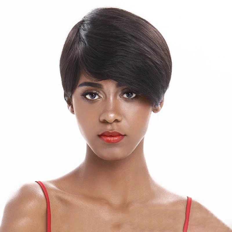 Бразильские прямые волосы, полноразмерные парики с эффектом омбре, недорогие волосы с вырезами фея, парики для черных женщин, короткие человеческие волосы, парики