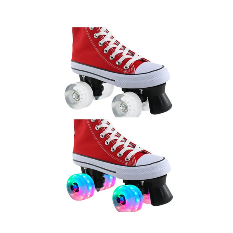 Good Looking Outdoor Portable Comfortable Fashion Double Row Roller Skate Shoes Four Wheel Flash Canvas Roller Skates