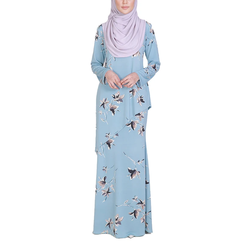 Customize Print Floral Fashion Baju Kurung 2023 Malaysia Modern Silk Satin Design Baju Kurung Kebaya Indonesia