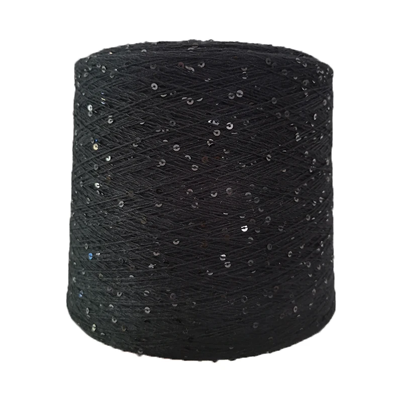 2024 Popular sequin yarn natural 3 stands cotton thread through with 3mm small sequins 1/7s yarn for knitting dress cloth