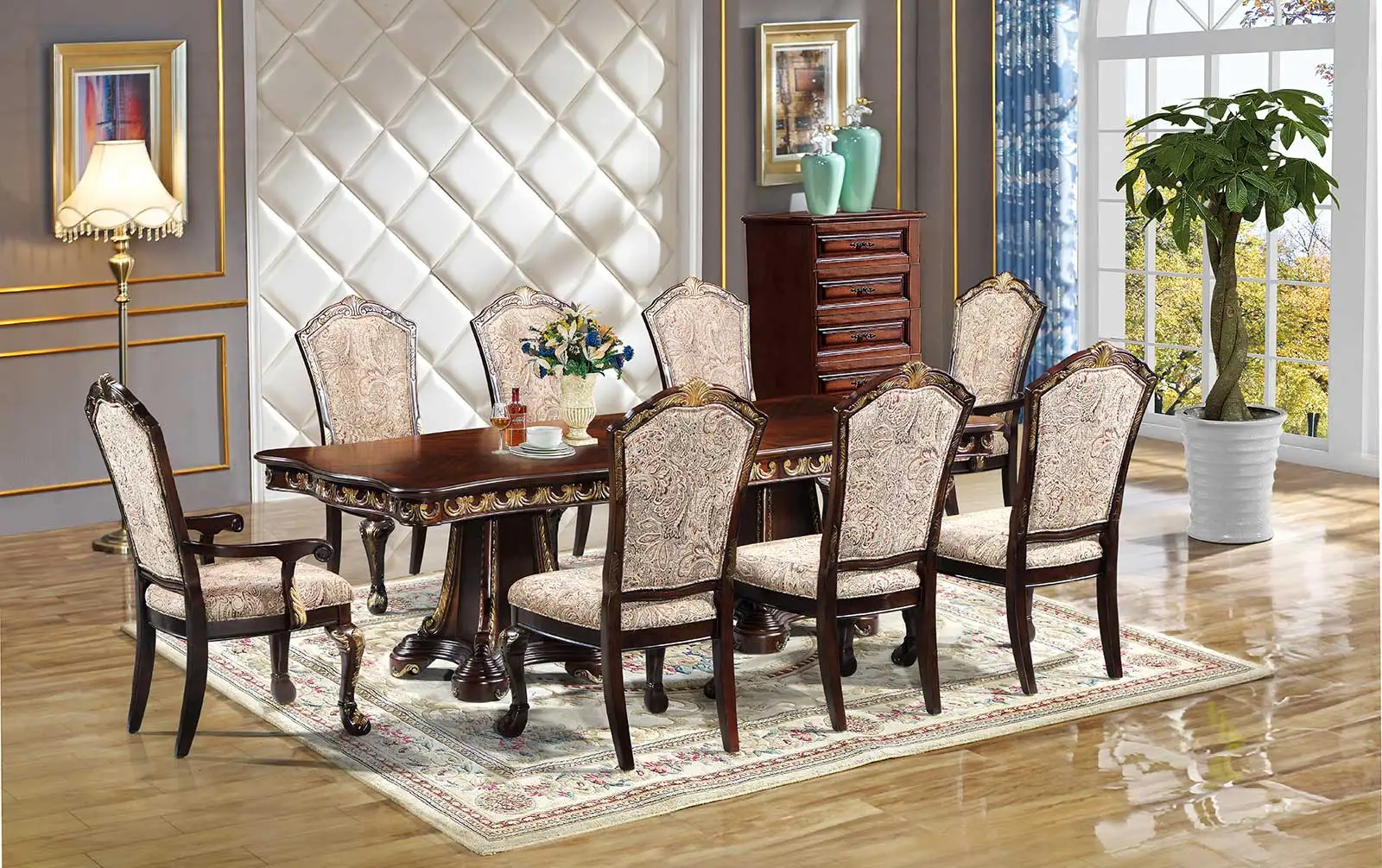 Classic Furniture High End Wooden Dinner Table Set American Luxury Furniture Dining Room Set Birch Wood Table Chair
