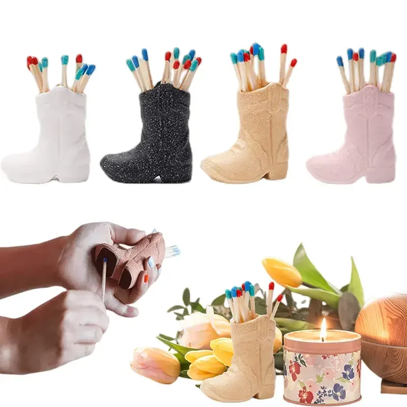 Cowboy Boot Match Holder for All Matches, Cute Home Decor Matchstick with Matches for Candles, Match Holder for Kitchen and B