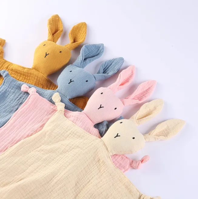 Newborn Cute Animal Rabbit Organic Cotton Baby Blanket Baby Comforter Toys Infant Baby Teething Muslin Bunny Comforter Blankets