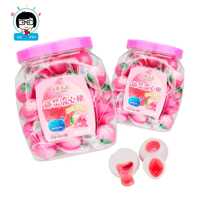 Wholesale Factory Direct Peach Shaped Gummy Candy Filled Peach Jam 18g Halal 3D  Gummy Candies