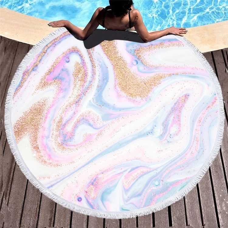 
RTS Hot Selling Tie Dye Marble Round Beach Towel With Tassels 