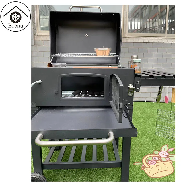Brenu hibachi barbecue bbq grill cast iron portable set outdoor tabletop smoker and trolley heavy duty charcoal