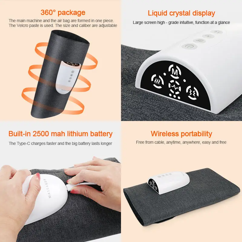 Smart Portable Wireless Foot Leg Massage Machine Relaxing Muscles EMS Heated Air Compression Calf Leg Massager