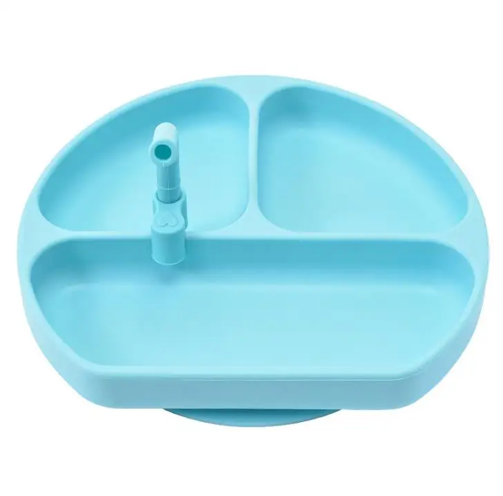 Silica gel plate one-piece tableware for children, divided into silica gel bowls, baby suction cups, feeding tableware, learning