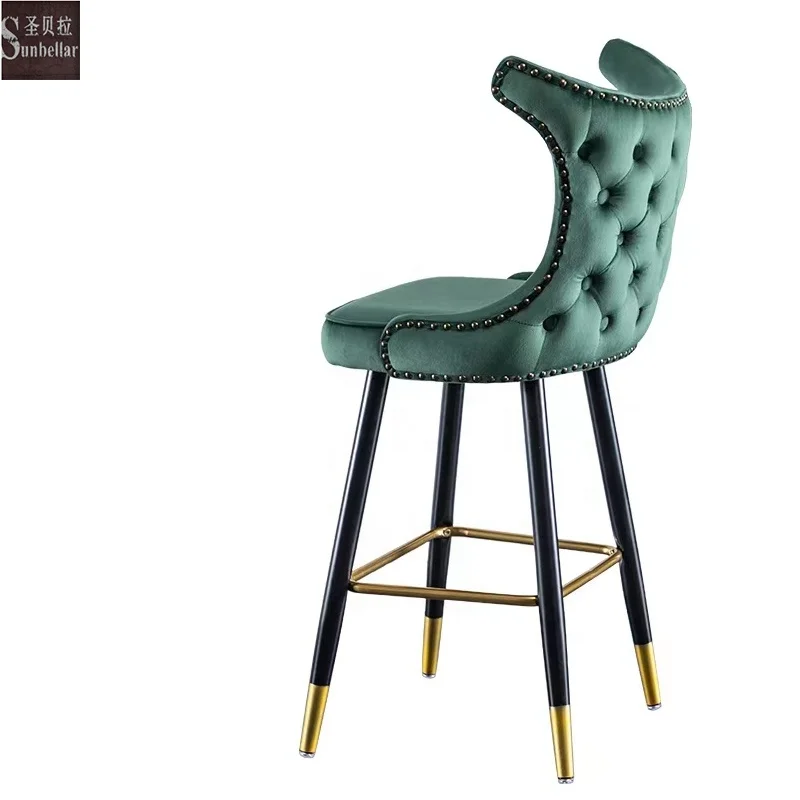 green velvet fabric tufted buttons bar chairs luxury cowboy bar stool chair counter height stools with back restaurant furniture
