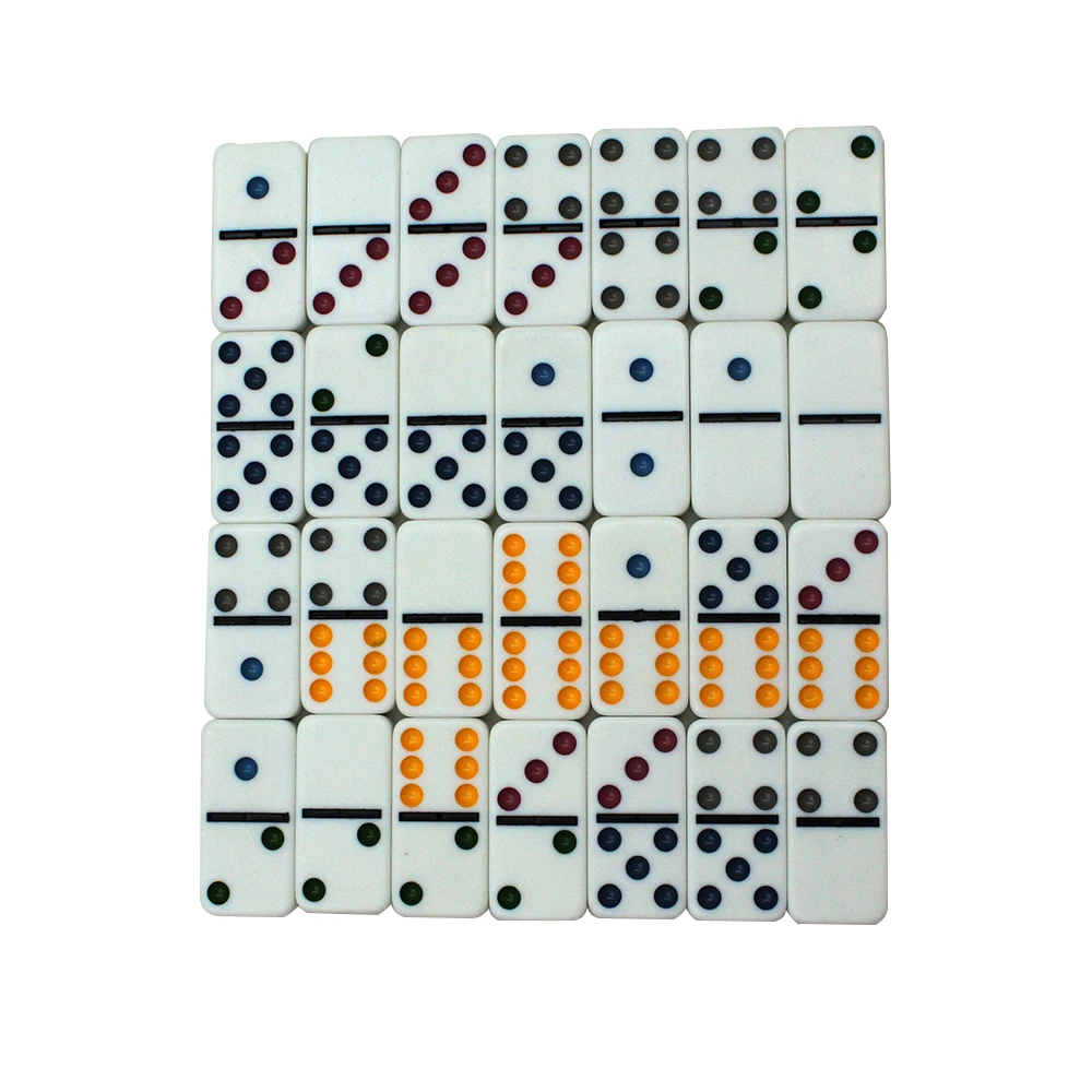 Double 6 Dominoes Set with Colored Dots 28 Piece Set White Dominoes with Tin Case