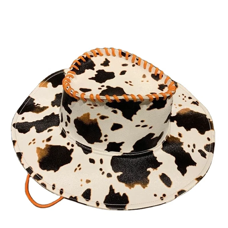 Шляпа в западном стиле из искусственной кожи для мальчиков, винтажная Милая шляпа из коровьей кожи с принтом