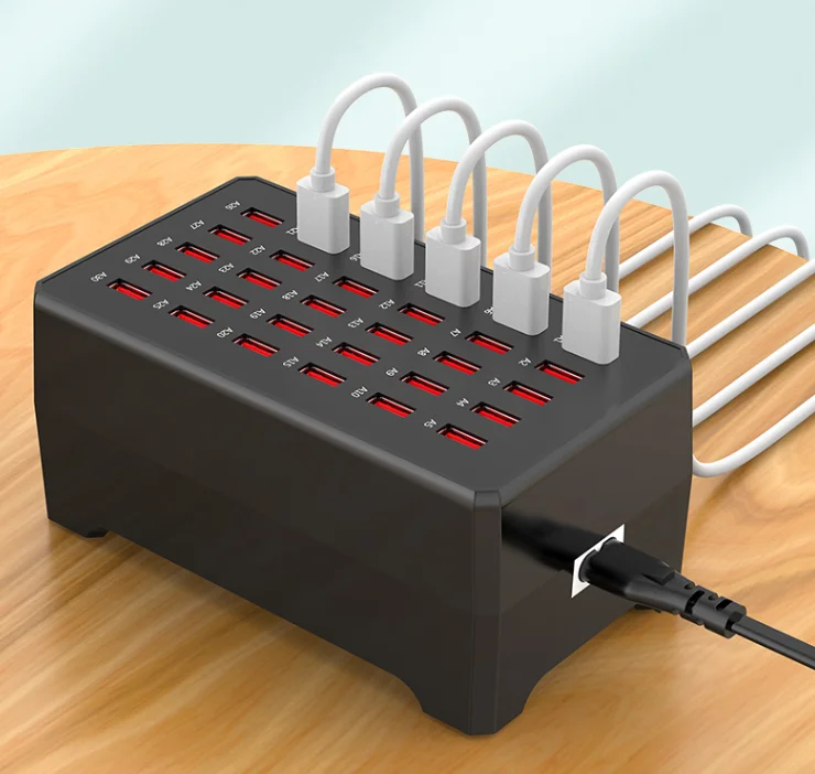 Hotel School Store 30-Port USB Charging Station Multi-Port Power Outlet 150W Wall Charger Socket for Tablet and Scooter Use