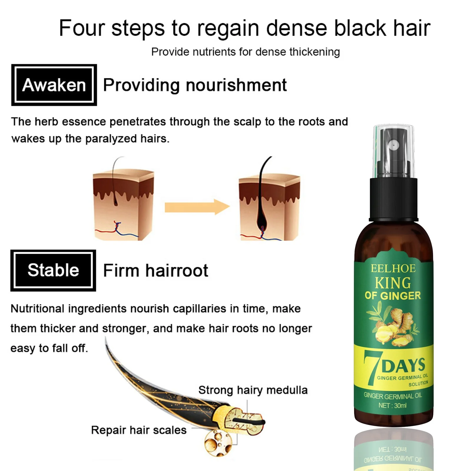 Trending products 2024 custom regrow 7 day ginger germinal hair growth serum ginger essential oil hair growth serum spray