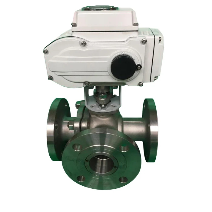ROTK Stainless Steel 3 Way Flange Motorized AC 220v SS304 316 Electric Ball Valve