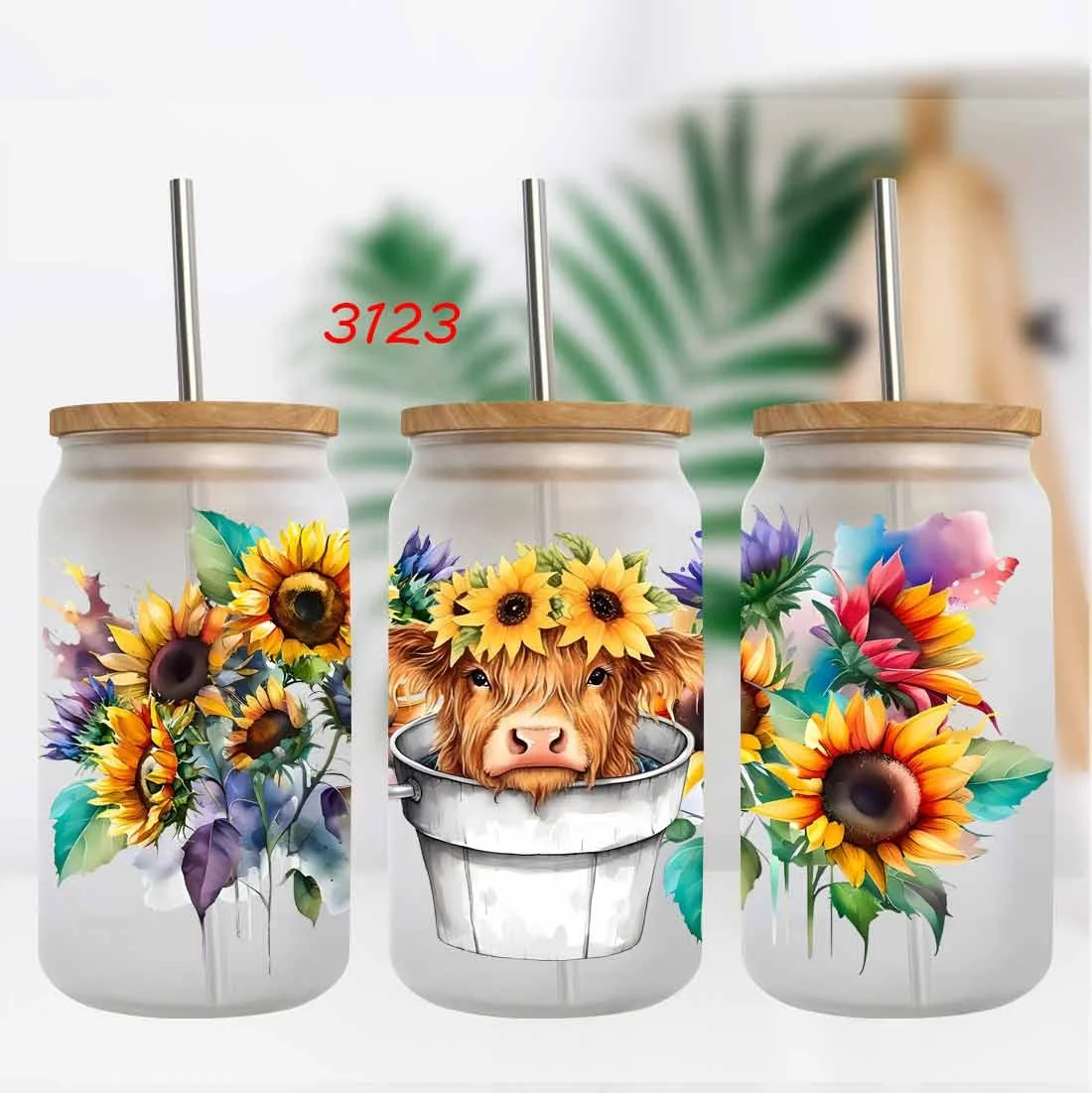 Highland Cows Designs Uv DTF Cup Wrap Transfers for Libbey Glass Cups Tumblers Can